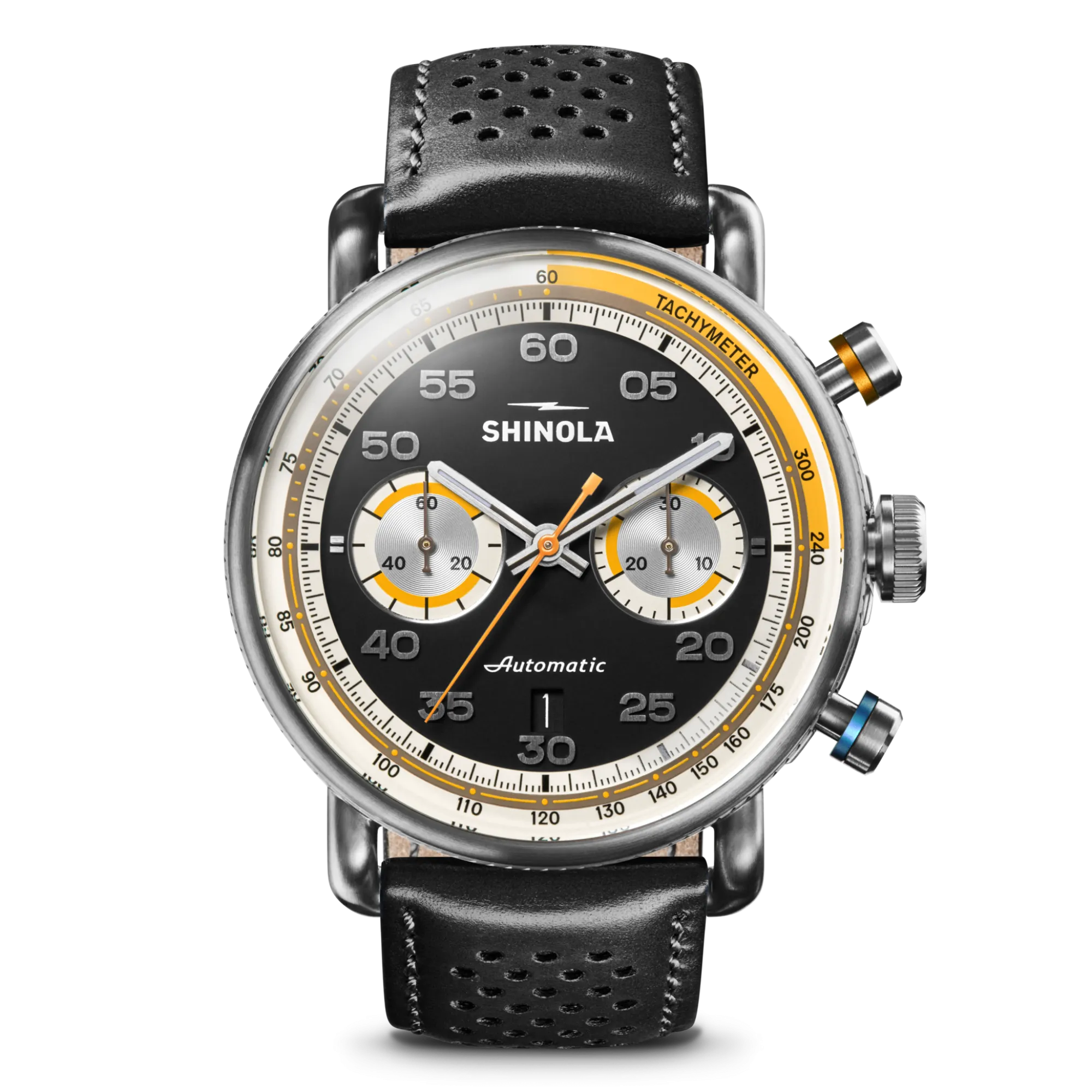 Shinola Canfield|Best Sellers|Canfield Speedway Open Road Automatic Chronograph Watch Black/Black Leather