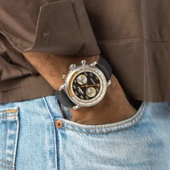 Shinola Canfield|Best Sellers|Canfield Speedway Open Road Automatic Chronograph Watch Black/Black Leather