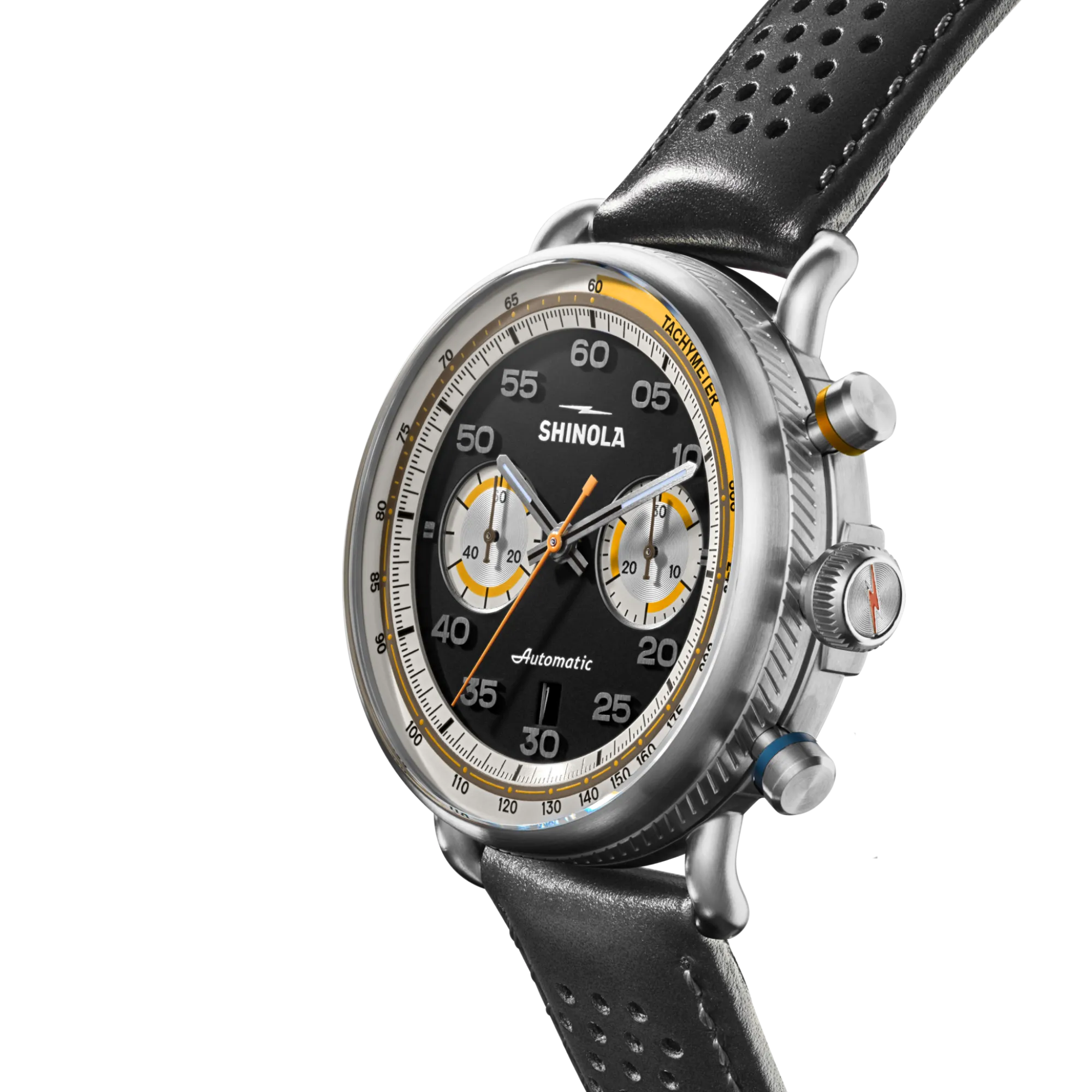 Shinola Canfield|Best Sellers|Canfield Speedway Open Road Automatic Chronograph Watch Black/Black Leather