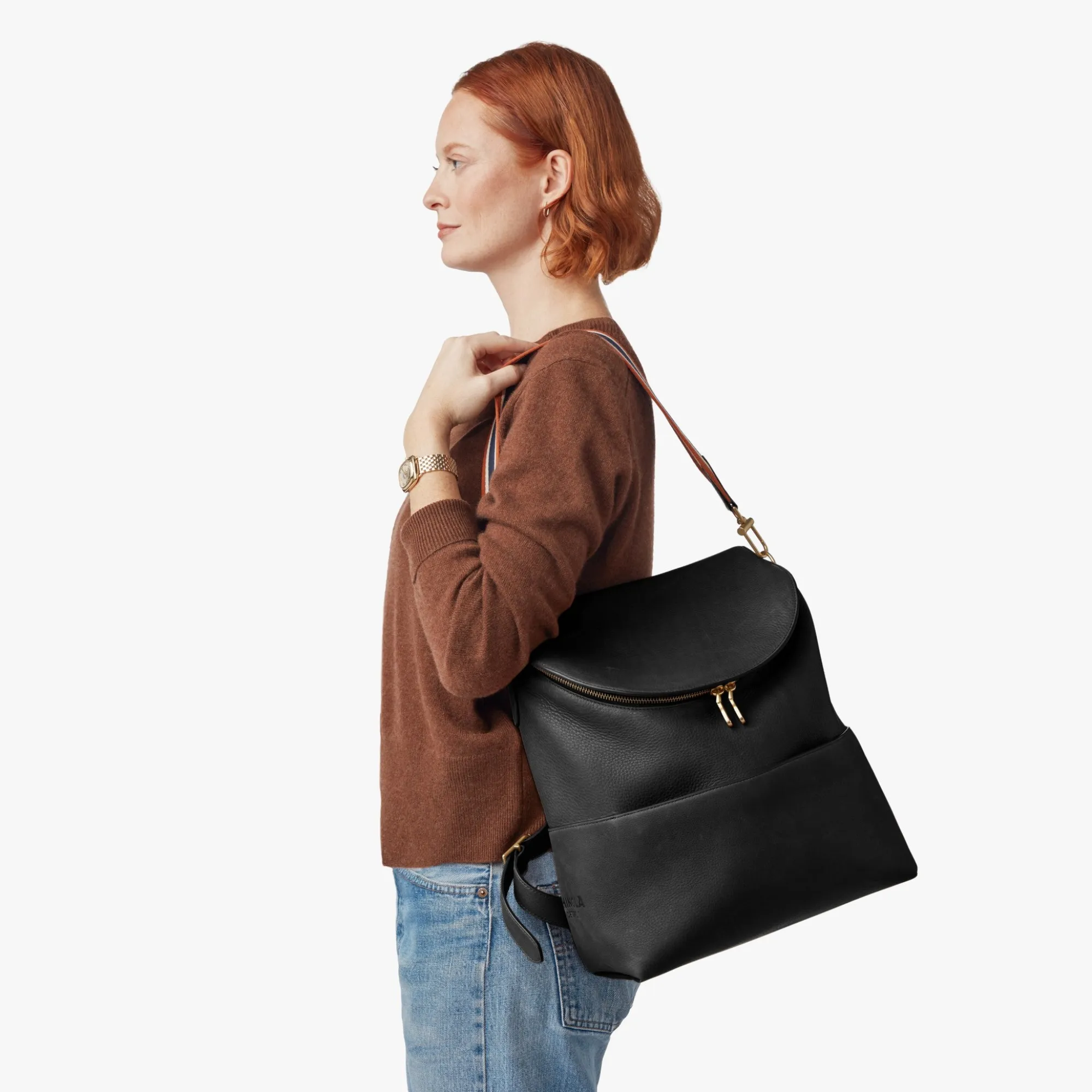 Shinola Backpacks|Backpacks|Convertible Pocket Backpack Brand Stripe / Black