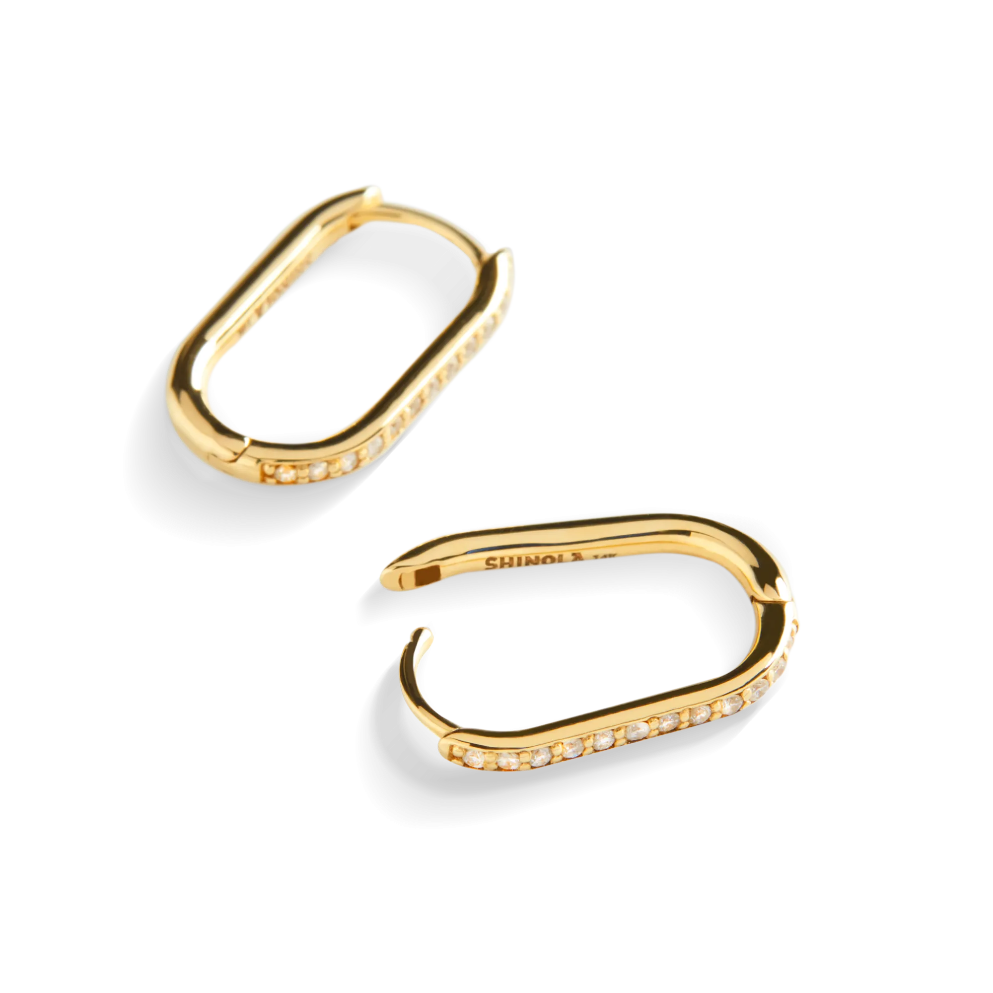 Shinola Best Sellers|14K Gold|Diamond Oval Charm Hoop