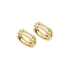 Shinola Shop All Women'S Jewelry|14K Gold|Diamond Pave Rivet Double Row Hoop Earrings