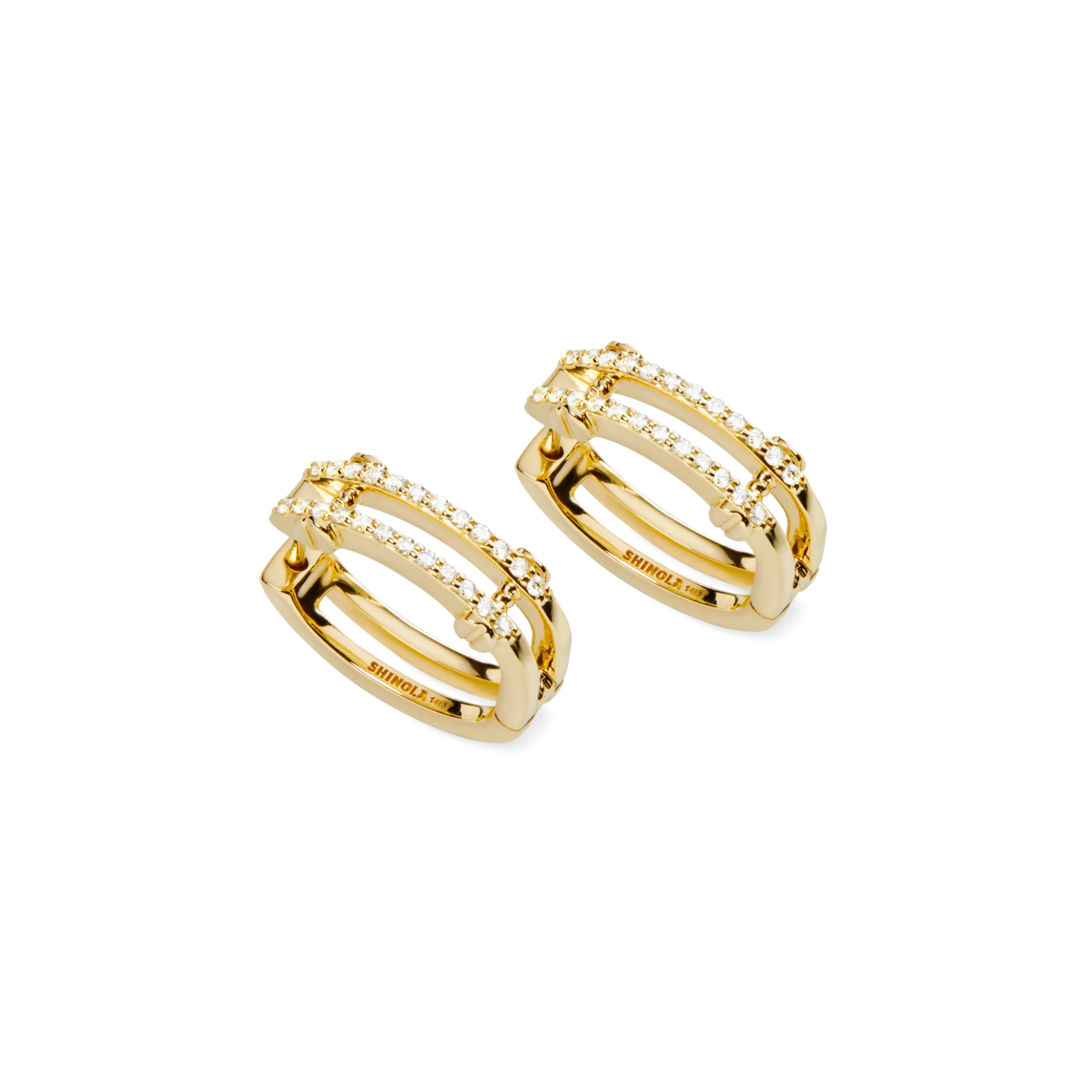 Shinola Shop All Women'S Jewelry|14K Gold|Diamond Pave Rivet Double Row Hoop Earrings