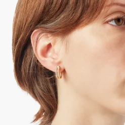 Shinola Shop All Women'S Jewelry|14K Gold|Diamond Pave Rivet Double Row Hoop Earrings