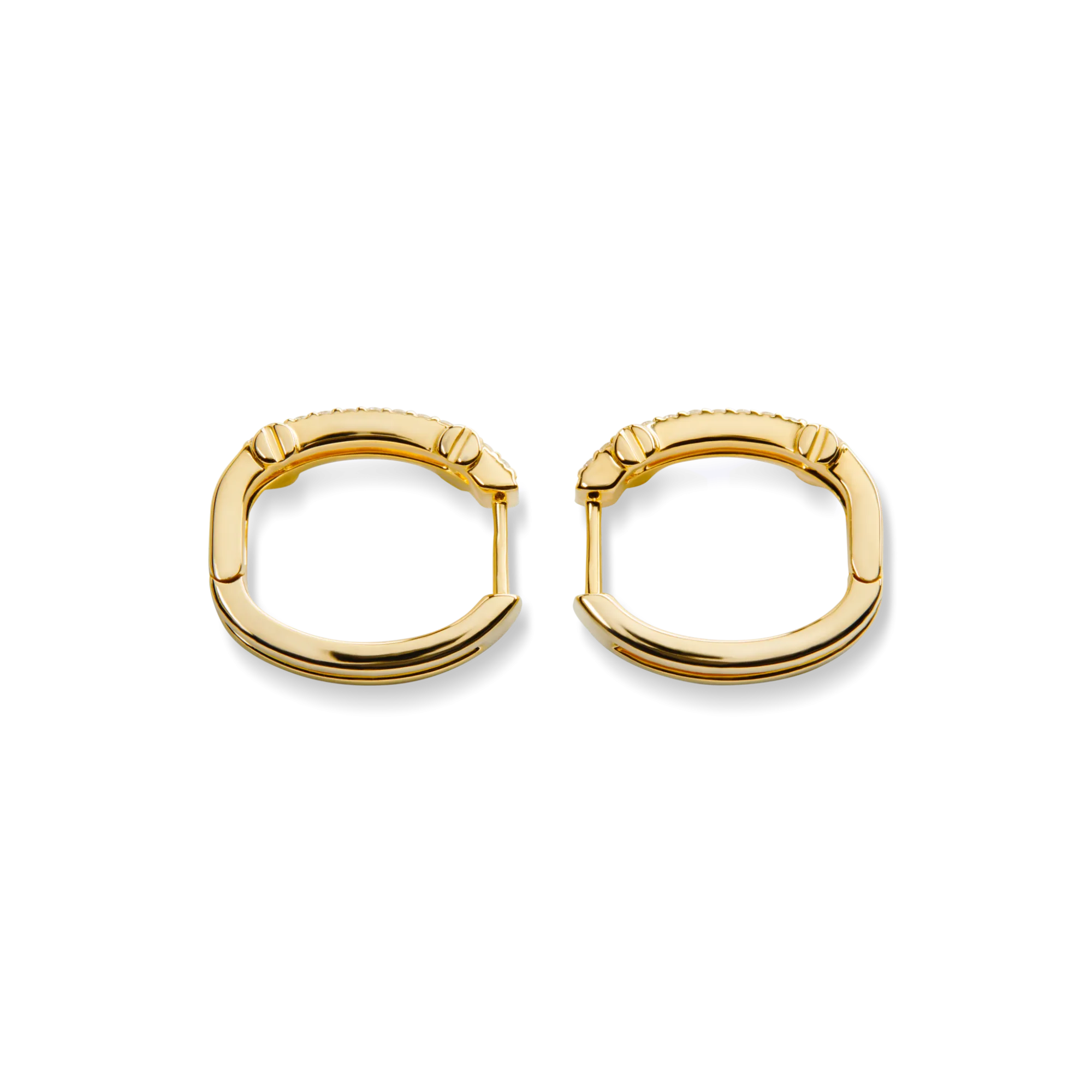 Shinola Shop All Women'S Jewelry|14K Gold|Diamond Pave Rivet Double Row Hoop Earrings