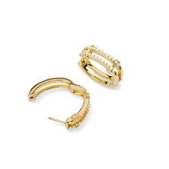 Shinola Shop All Women'S Jewelry|14K Gold|Diamond Pave Rivet Double Row Hoop Earrings
