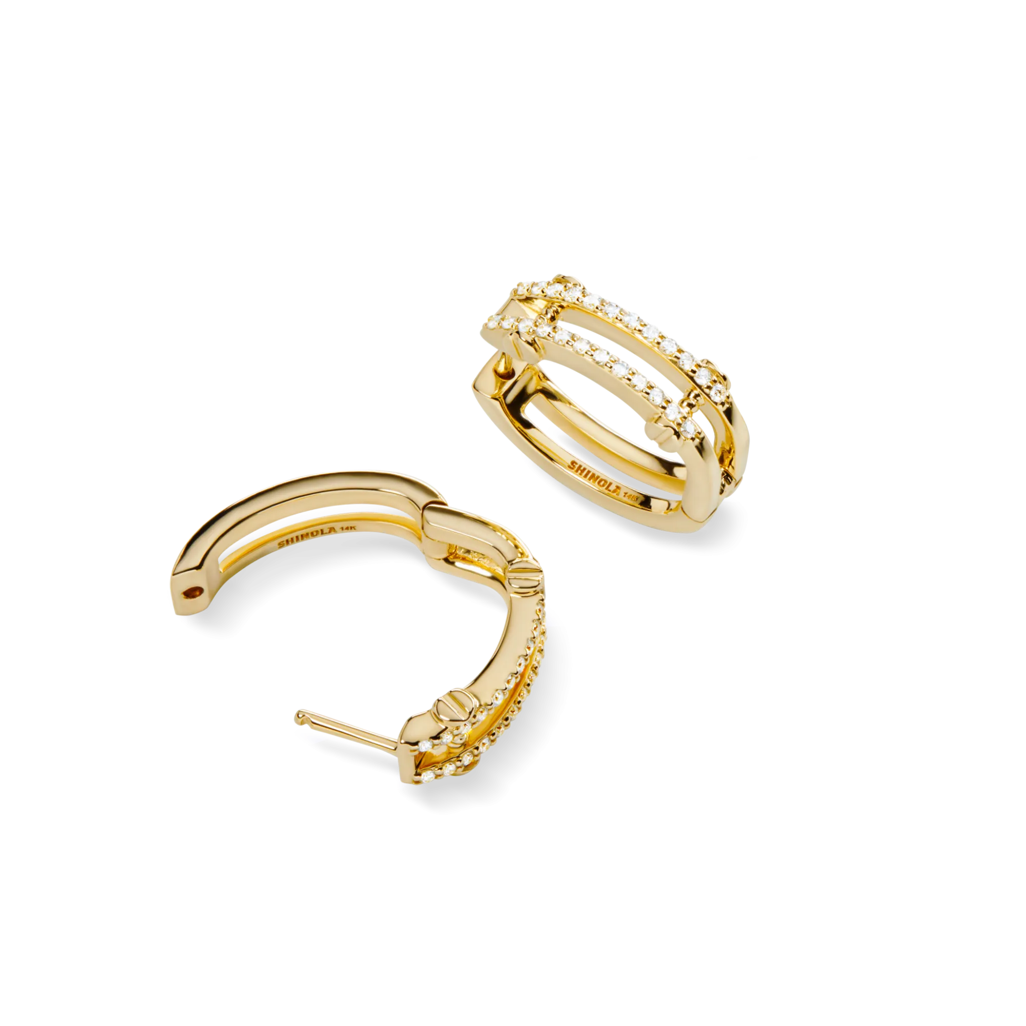 Shinola Shop All Women'S Jewelry|14K Gold|Diamond Pave Rivet Double Row Hoop Earrings