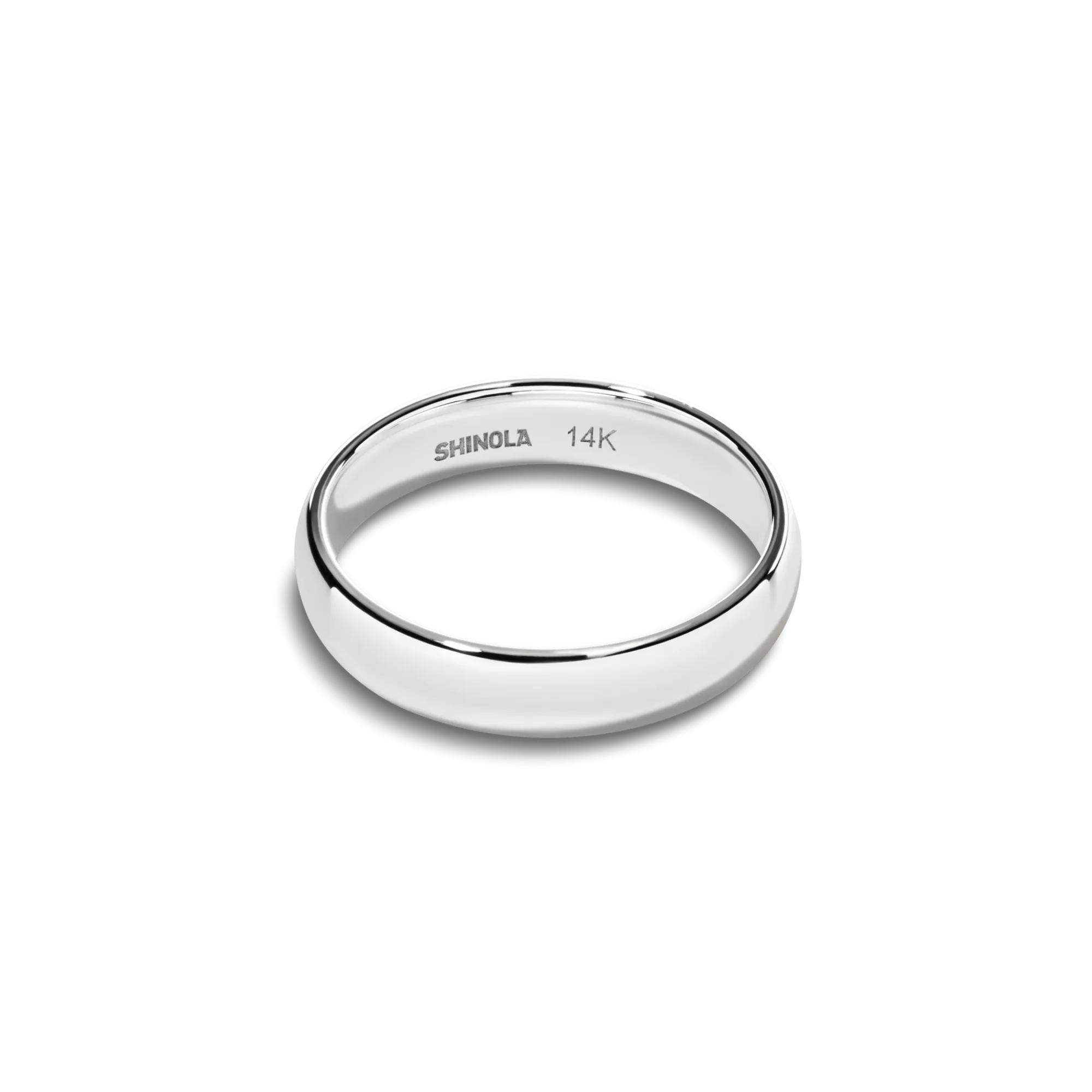 Shinola Rings|Engravable|4mm Round Band White Gold