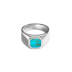 Shinola Rings|Sterling Silver|Octagonal Inlay Signet Ring Turquoise