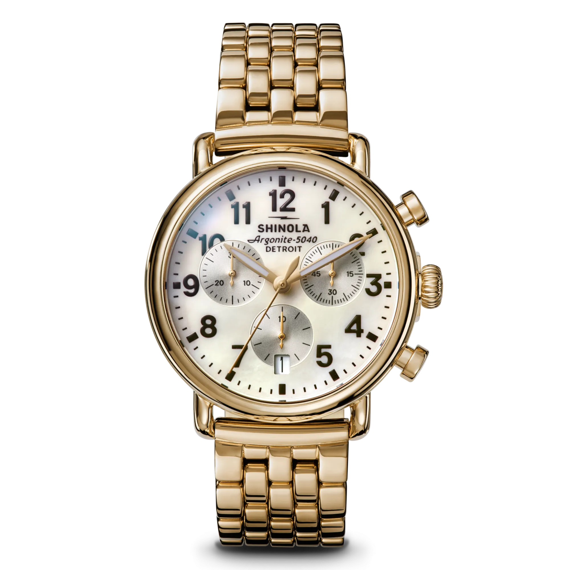 Shinola Personalizable|Gold Watches|Runwell Chronograph Watch Mother of Pearl/Gold