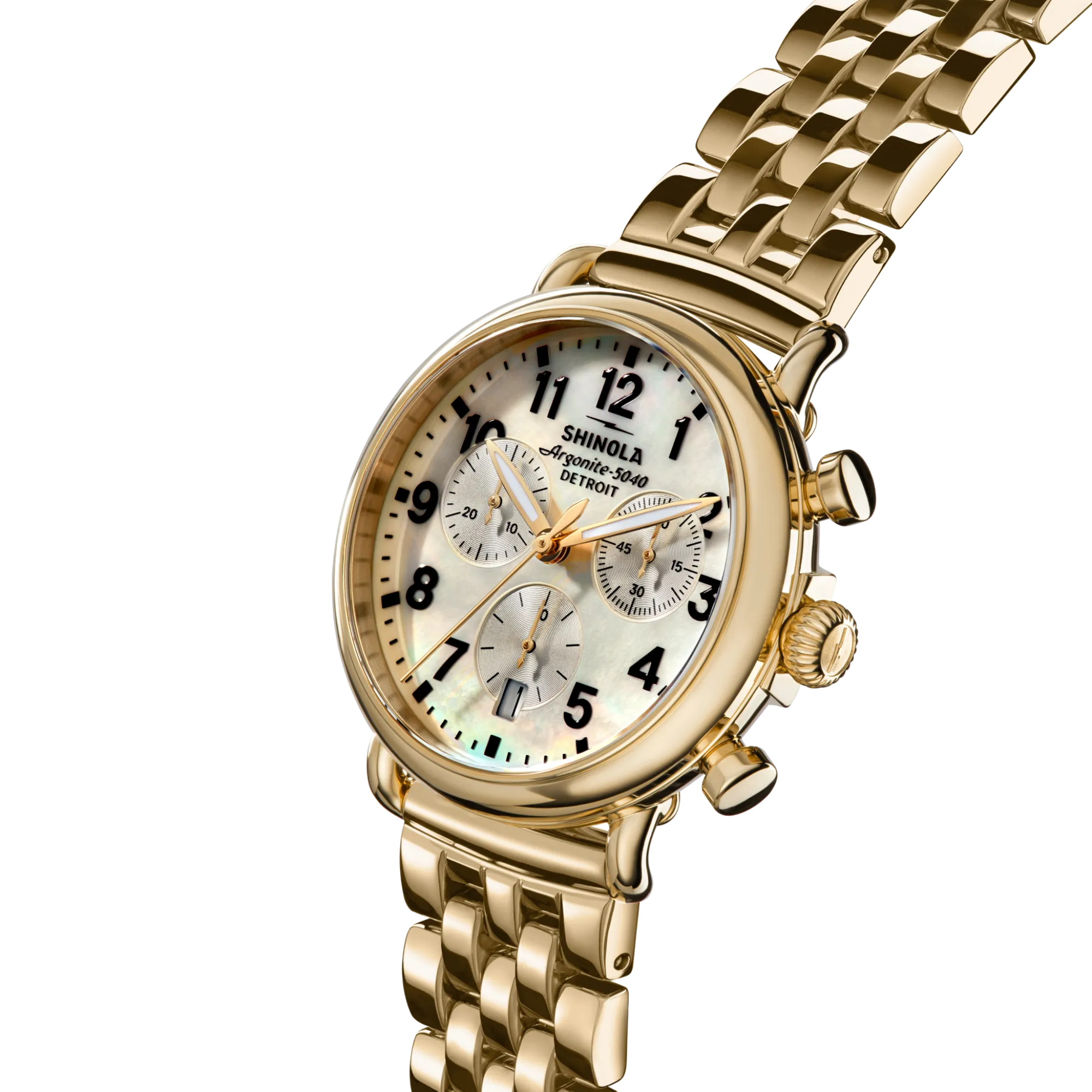 Shinola Personalizable|Gold Watches|Runwell Chronograph Watch Mother of Pearl/Gold
