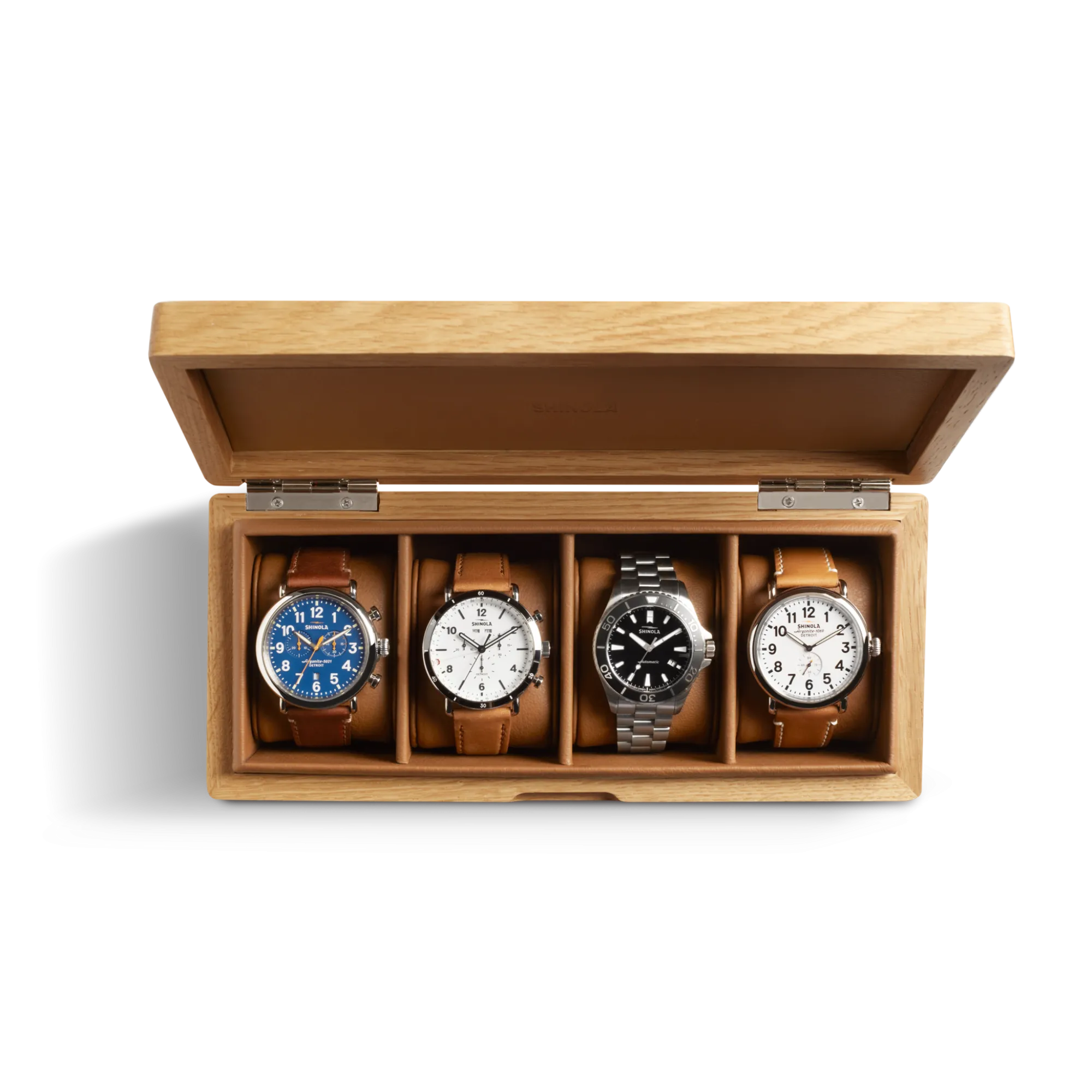 Shinola Shop All|Best Sellers|4 Slot Watch Box Oak / Tan